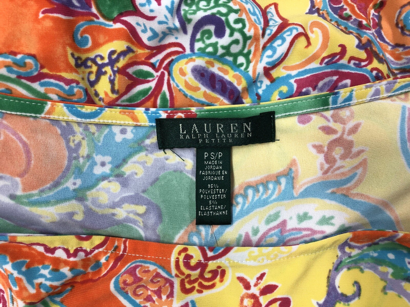 LRL Ralph Lauren Petites Sz PS Belted Jersey Knit Bright Paisley Womens Dress thumbnail 5