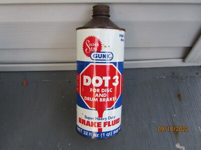 Gunk Dot 3 Brake Fluid 32 oz Cone Top Tin Can 3/4 Full by Radiator Specialty Co