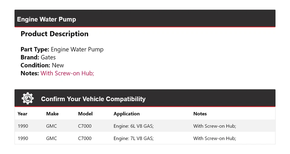 Puertas de bomba de agua para motor GMC C7000 1990 Foto 2 de 4