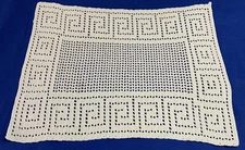 Vintage Rectangle Doily, Hand Crocheted, Geometric Design, White, Cotton