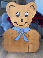 Vintage Wooden Teddy Bear Handmade Country Rustic Doll Bed 10in Long Grannycore