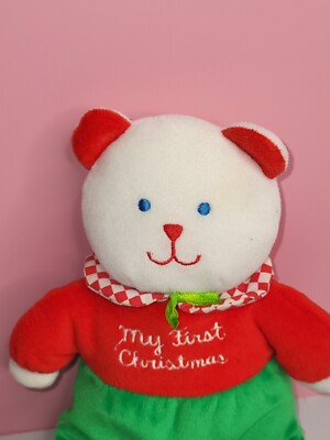 Vintage Eden Lovey My First Christmas TEDDY BEAR Red & Green