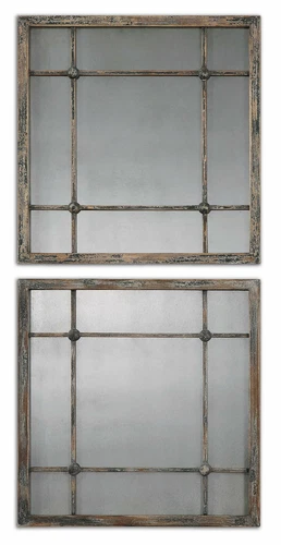 UTTERMOST 13845 SARAGANO SET OF 2 SQUARE DISTRESSED SLATE BLUE ANTIQUED MIRRORS - Picture 4 of 4