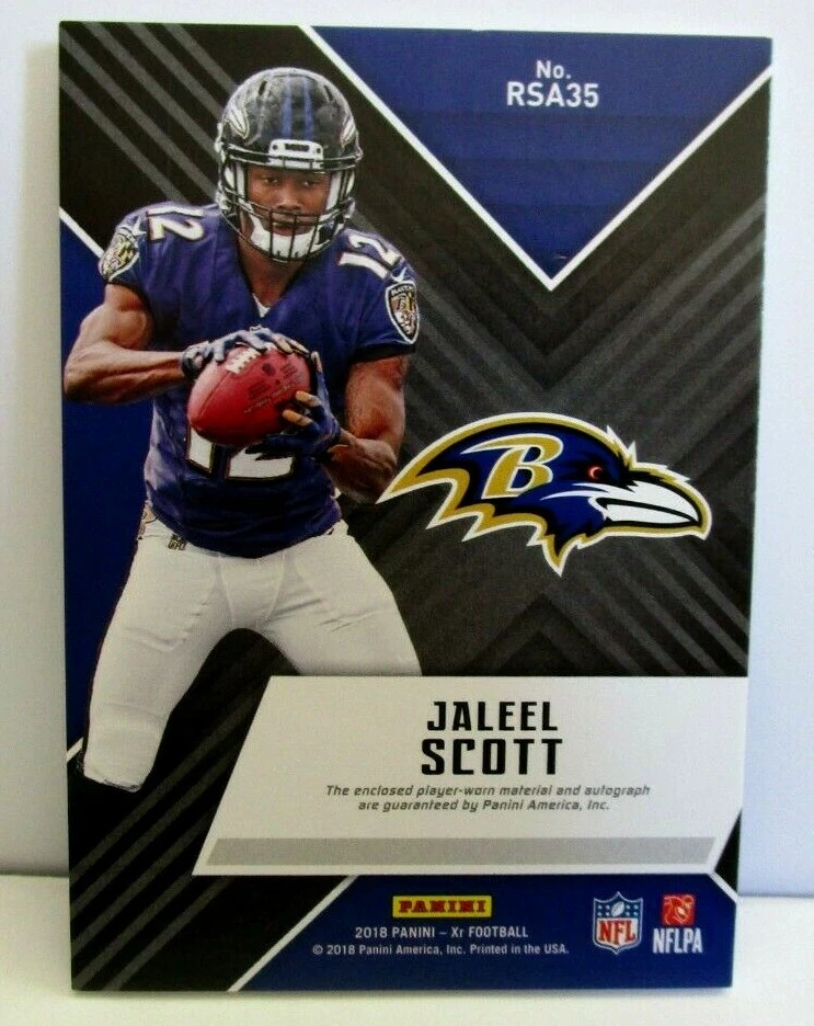 JALEEL SCOTT RC 2018 PANINI XR PATCH ROOKIE REFRACTOR AUTO#55/199!RAVENS WR RC  - Image 2 of 2