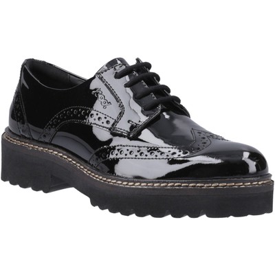 Pod Kortney Kunstleder Damen Schwarz Lack Brogues Schuhe Neu