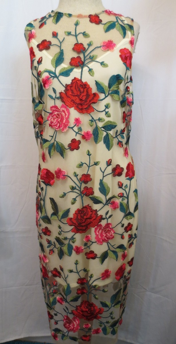 Alexia Admor Floral Rose Embroidered Mesh Sheath Dress 2pc MSRP