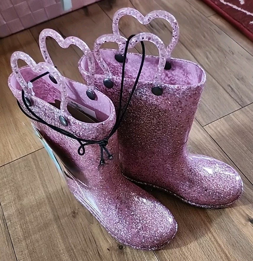 Western Chief Toddler Girls' Abby Shimmer Glitter Rain Boots Pink SIZE  NEW