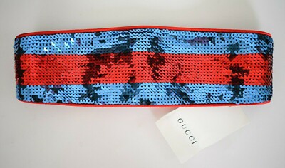 ?️ Authentic GUCCI Blue Red SEQUIN Silk-Satin Headband  display picture 2