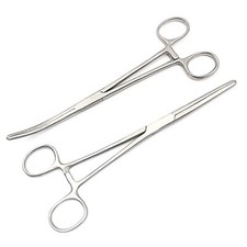 2Pc Set 8" Straight  Curved Hemostat Forceps Locking Clamps Surgical Instrument