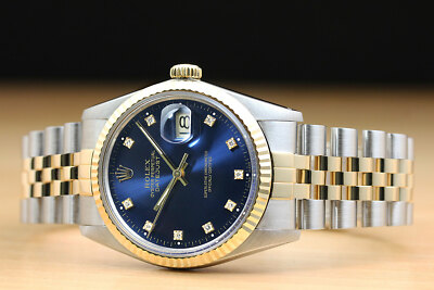 ROLEX MENS DATEJUST 16013 FACTORY DIAMOND BLUE DIAL 18K YELLOW