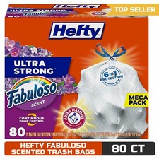 Hefty Ultra Strong Tall Kitchen Trash Bags, Fabuloso Scent, 13 Gallon, 80 Count