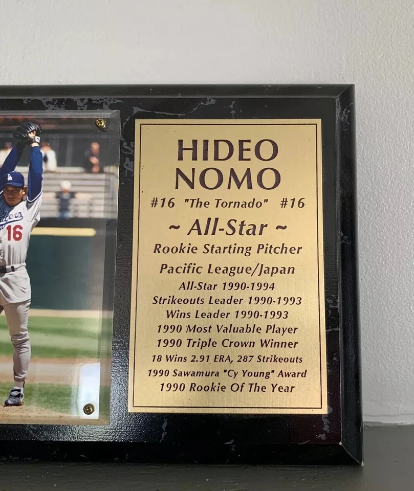 Foto de cuerda Hideo Nomo LA Dodgers All Star placa de madera de colección MLB Foto 2 de 3