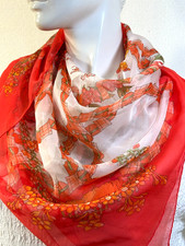 VTG HERMES LE SACRE du PRINTEMPS Chiffon silk Carre 90 Scarf Red-Orange m5008