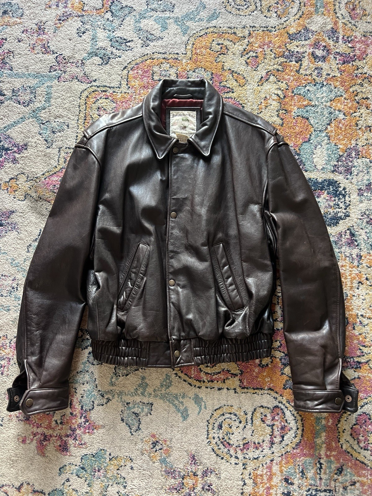Vintage Banana Republic Mens 42 Genuine Leather Bomber Jacket Brown Soft Classic