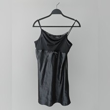 Delicates Lace Scoop Cowl Black Goth Whimsigoth Vamp Mini Slip Dress Size M