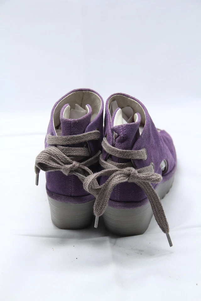 Fly London Yema 露趾楔形女式 40 码美国 9-9.5 紫色系带鞋波西米亚 — 第 4/4 张图片