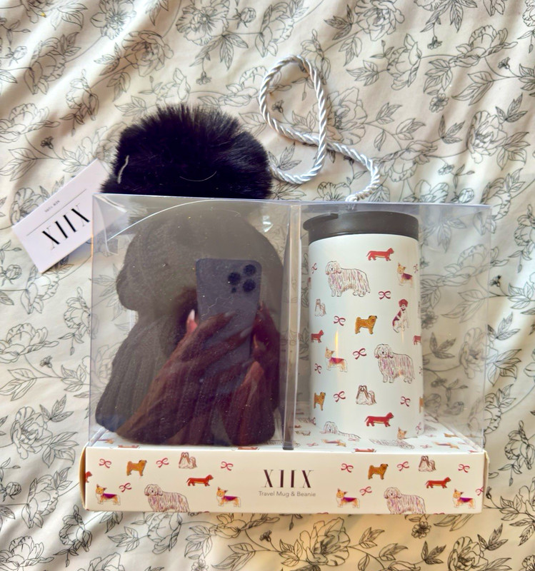 XIX Animal Pattern Plastic Travel Mug & Beanie 2-Piece Set White/Black