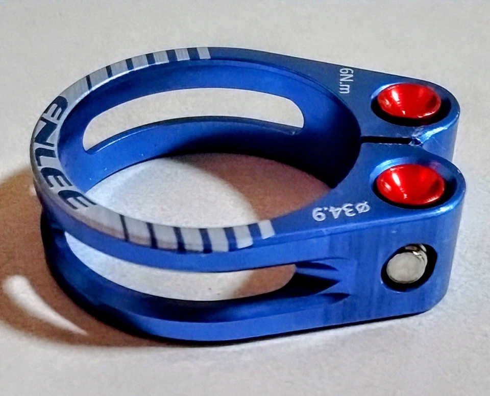 Enlee Racing Seat Post Clamp Anodized Blue/Red Lightweight Aluminum 34.9mm - Image 3 of 4