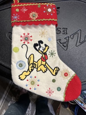 Darling Vintage DISNEY Christmas felt Mickey Mouse stocking Applique Buttons 18 