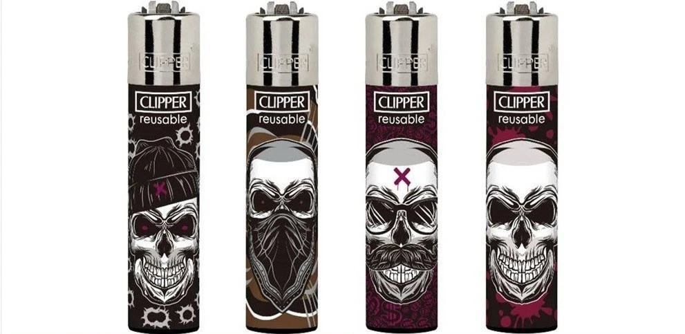 Clipper  4 x Skulls  Refillable Lighters  collectable set of 4+ bonus - Picture 1 of 2