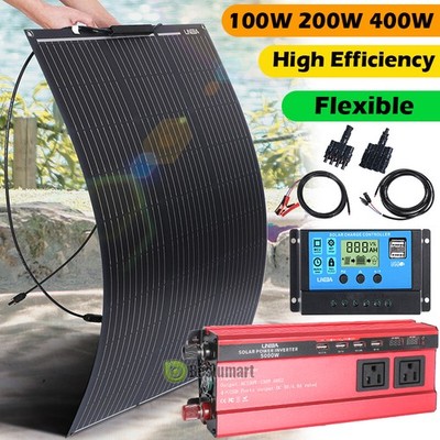 400W Flexible Solar Panel Kit & 5000W Watt Inverter RV Camping Off-Grid Rooftop