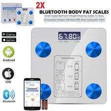 2x Bluetooth Bathroom Scales 180KG Digital Smart Body Fat Fitness Weight Scale