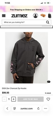 NEW DGK ZEN ZIP FLEECE CHARCOAL HOODIE SIZE LARGE MENS