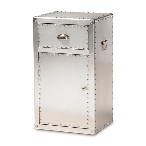Baxton Studio Serge Silver Metal 1-Door Accent Storage Cabinet - Picture 1 of 11