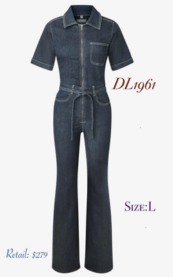 #ad REVOLVE DL1961 Daniella High Waist Flare Leg Raw Hem Denim Jumpsuit Size:LG NWOT $95.00
