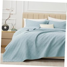 Quilt Set Size Coral Blue 3 Piece,Lightweight Soft Full/Queen 02 Coral Blue