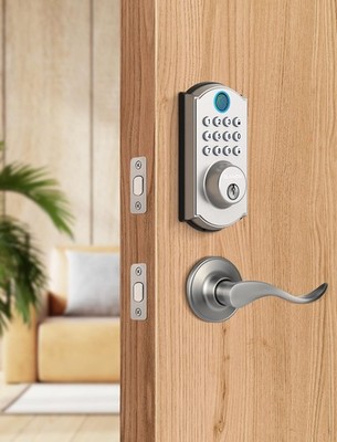 M19 Fingerprint Door Lock with 2 Lever Handles, Keyless Entry Door Lock, Auto...