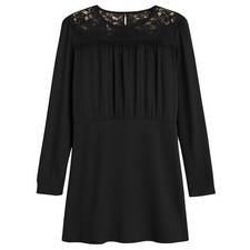 Michael Kors Women's Black Shift Dress 10 Long Sleeve Lace Yoke Elegant Classic