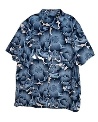 Perry Ellis 3X Shirt Men's Blue Navy White Floral sleeve untuck 