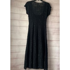 Vintage All That Jazz Black Lace Evening Dress Low Cut Back Rosettes Size Small