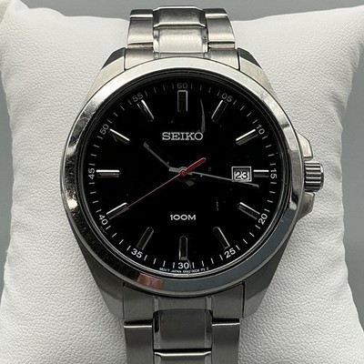 Seiko Mens Watch 42mm Black Dial Date 6N42-00C0 Stainless New