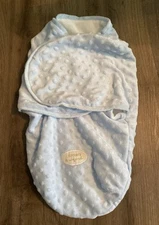 EUC Blankets & Beyond Soft Plush Minky Dot Swaddle Sleep Sack Blue Size 0-6 Mo.