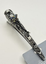 Vintage 5  Silver Tone Hair Clip Multicolored Gemstone Butterfly, Flowers E2