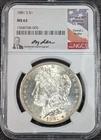 1881-S Morgan Silver Dollar $1 NGC MS63 David J. Ryder Signed! RARE! 1C Auction!