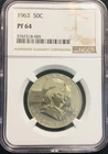 #L 208   1963 FRANKLIN HALF NGC  PF 64
