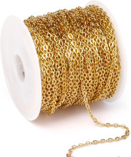 33FT 2mm Gold PVD Flat Cable Chain Bulk for Jewelry Making Stainless Steel Spool