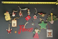 MIXED LOT 15 Christmas Ornaments Hanging Rustic Country Theme Wood, Metal Resin