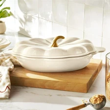 The Pioneer Woman Stoneware 3-Quart Oval Pumpkin Casserole Baking Dish Lid Linen