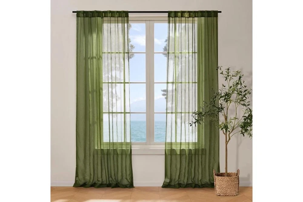 Cadence & Co Kirra Sheer Concealed Tab Top Curtain, Twin Pack (Olive) - 180x223c