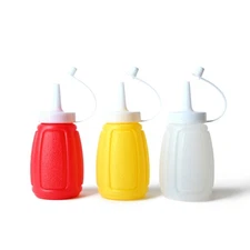 Servette Home Condiment Squeeze Bottles with Attached Caps, Yellow Red Clear