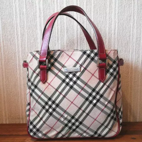 Burberry London Blue Label tote bag hand bag Nova check red canvas used