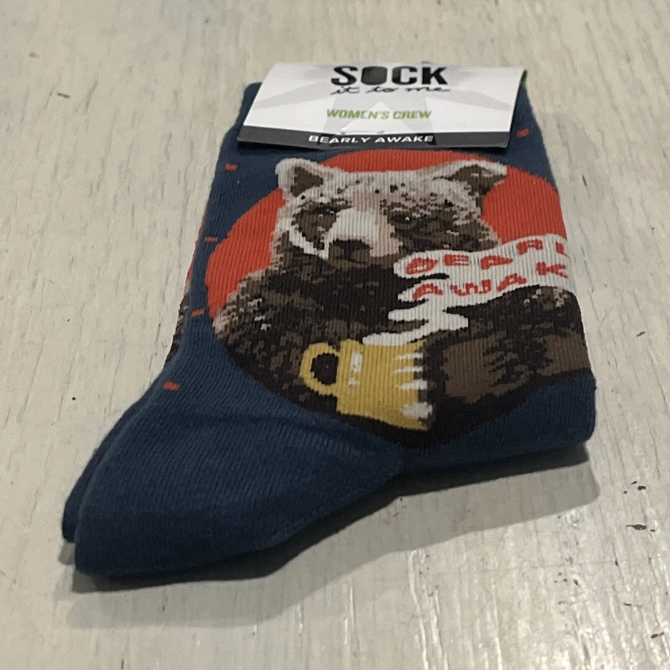 Calcetines Sock It To Me para mujer 5-10 "Bearly Awake" oso bebiendo café ~ NUEVOS Foto 2 de 4