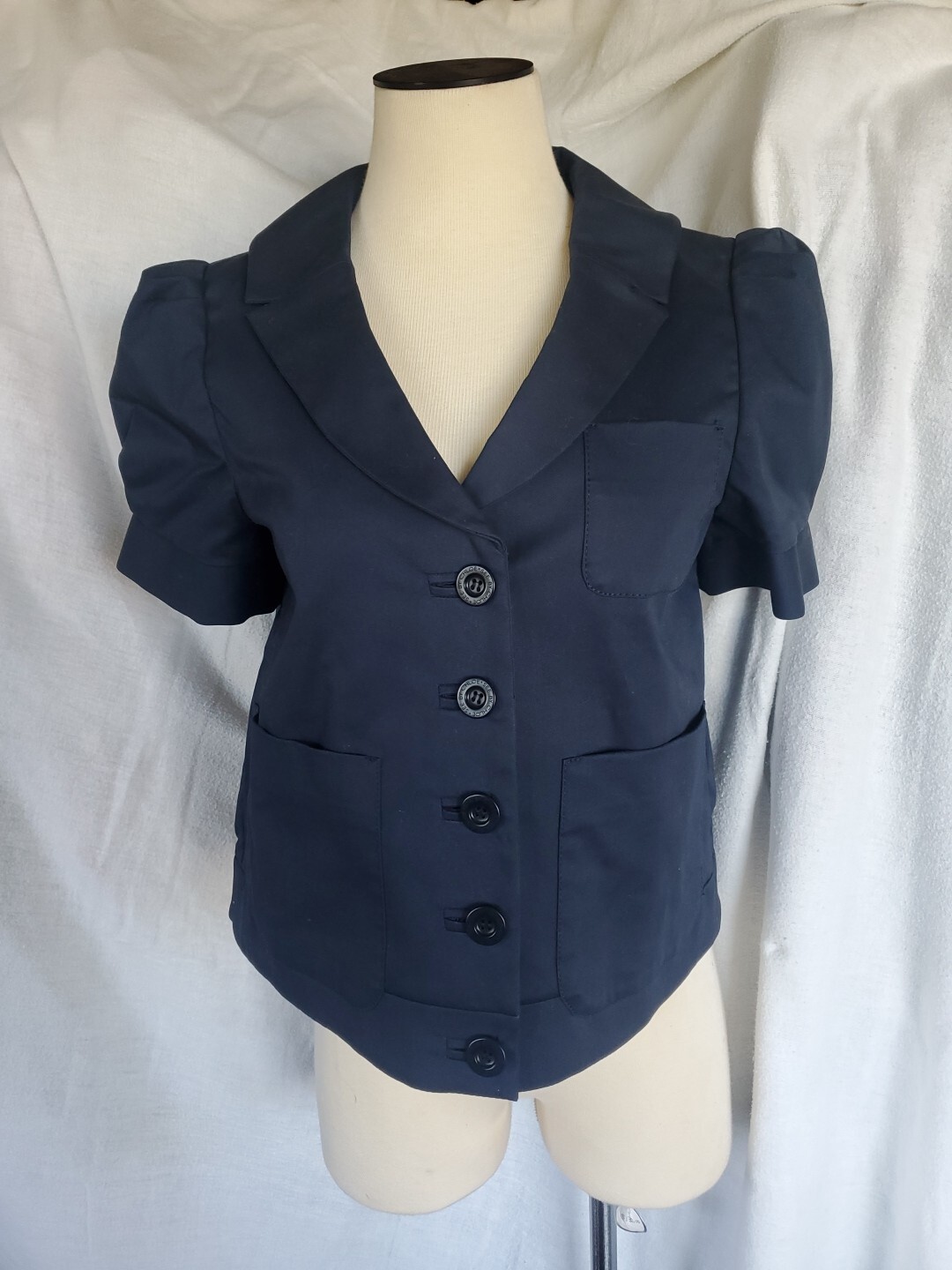 Vintage NWT See By Chloe Jacket Navy Size 40 US 8/4 Button Short Sleeve Sailor