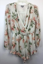 J For Justify Woman's Medium Long Sleeve Beige Floral Romper