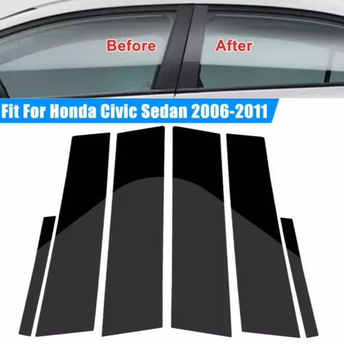 Juego de 6 postes de pilar negros para Honda Civic Sedán 2006-2011 cubierta de puerta EE. UU. - Imagen 1 de 14