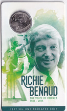 AUSTRALIAN: 2017  50 CENT COIN RICHIE BENAUD THE VOICE OF CRICKET #M3252
